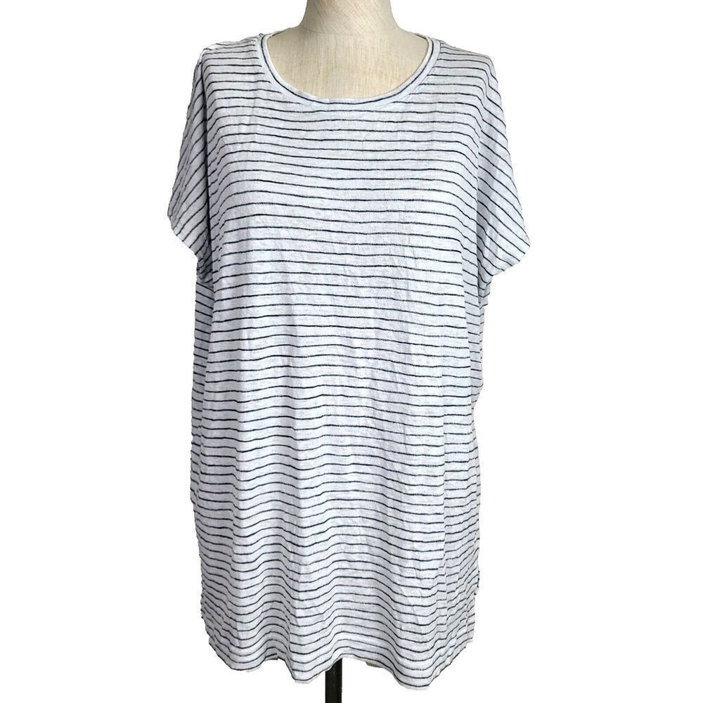 Athleta Top M Black‎ Gray Striped Lightweight Knit Oversized Doman Sleeve Shirt